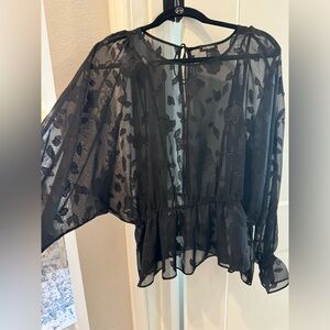 Express Peplum, tie back see through floral embroidery size L